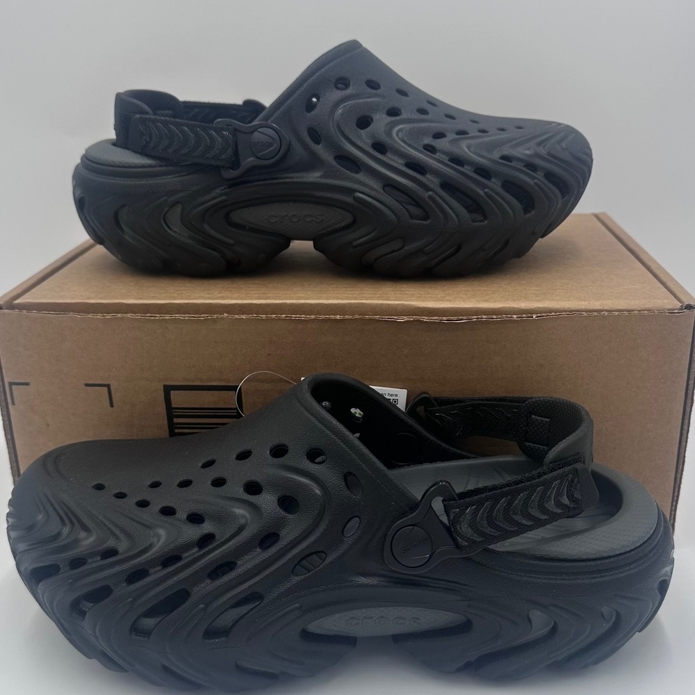 Crocs Echo II Chrome Clogs Mens 7 Womens 9 Black 213780-0TK Turbo Strap NEW